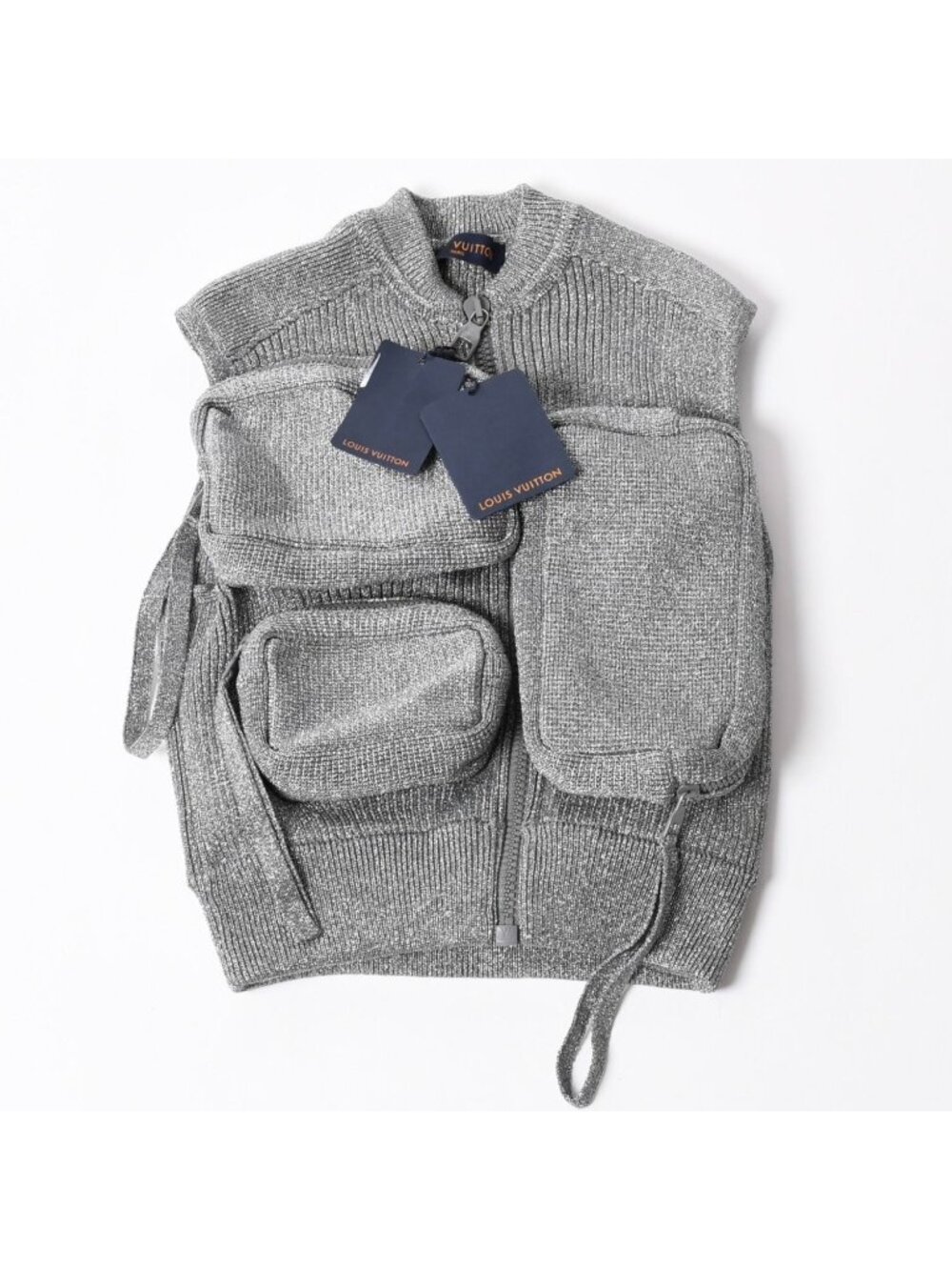 Louis Vuitton Rib Utility Vest Virgil Era 3D Multi Pocket Silver Gray S